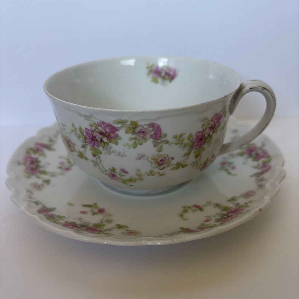Vintage Tea Cup Saucer Set Habsburg China Austria Pink‎ Floral Roses Delicate